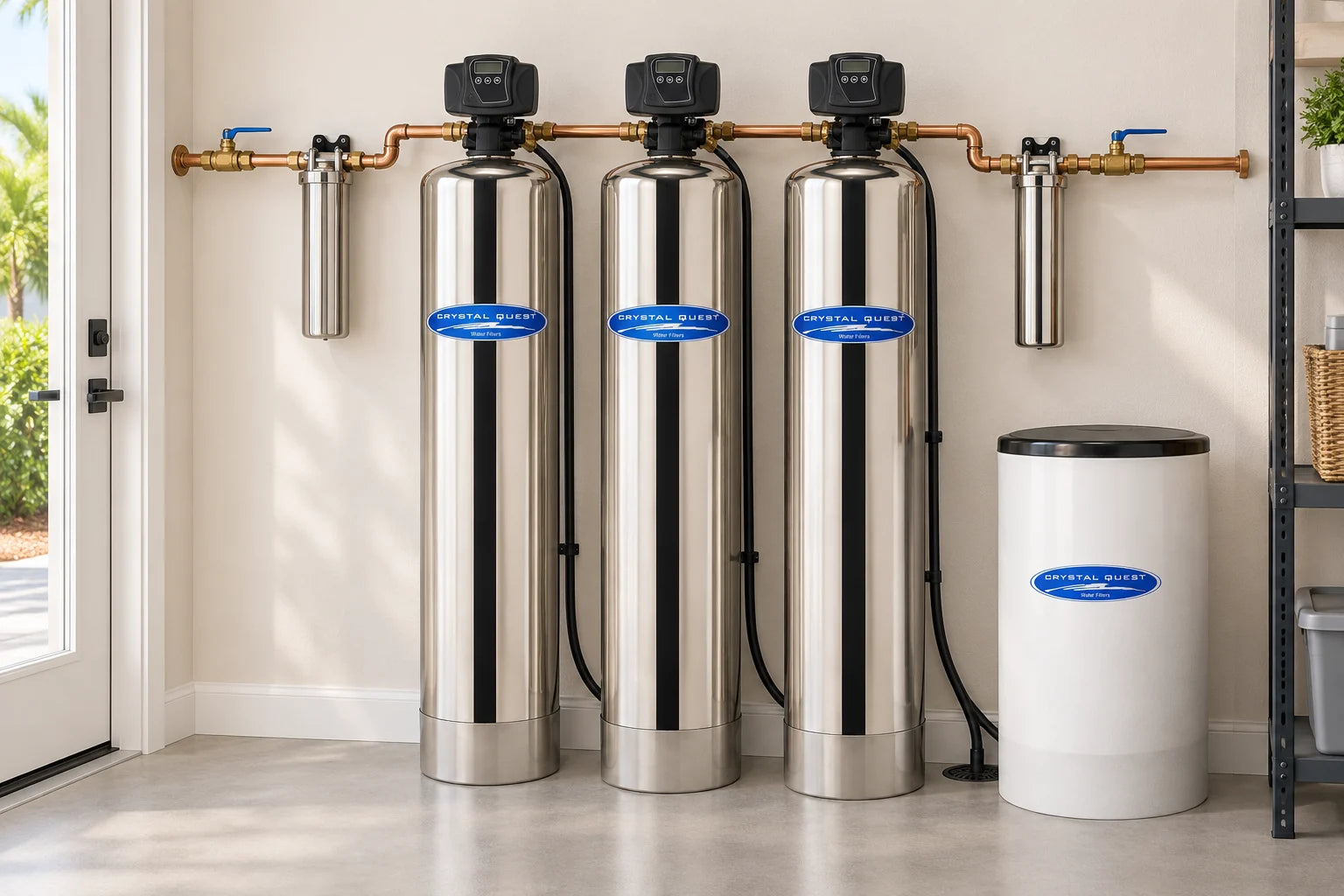 Concept rendering of Stainless Steel Complete Well Water System installed in a home utility area